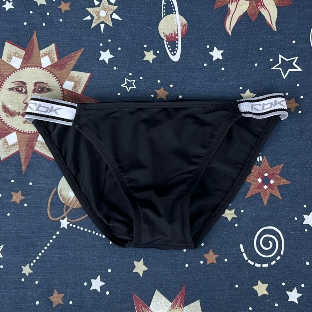 M Reebok Black Nylon Swim Bottoms High Cut Logo Women’s